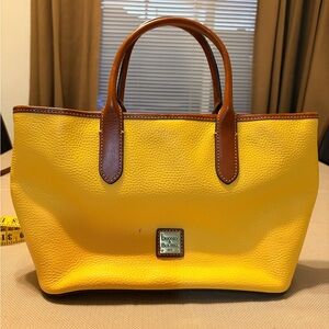 Dooney & Bourke Bright Yellow Pebbled Leather Tote with Brown Trim